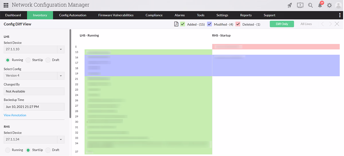 Configuration diff view Tool