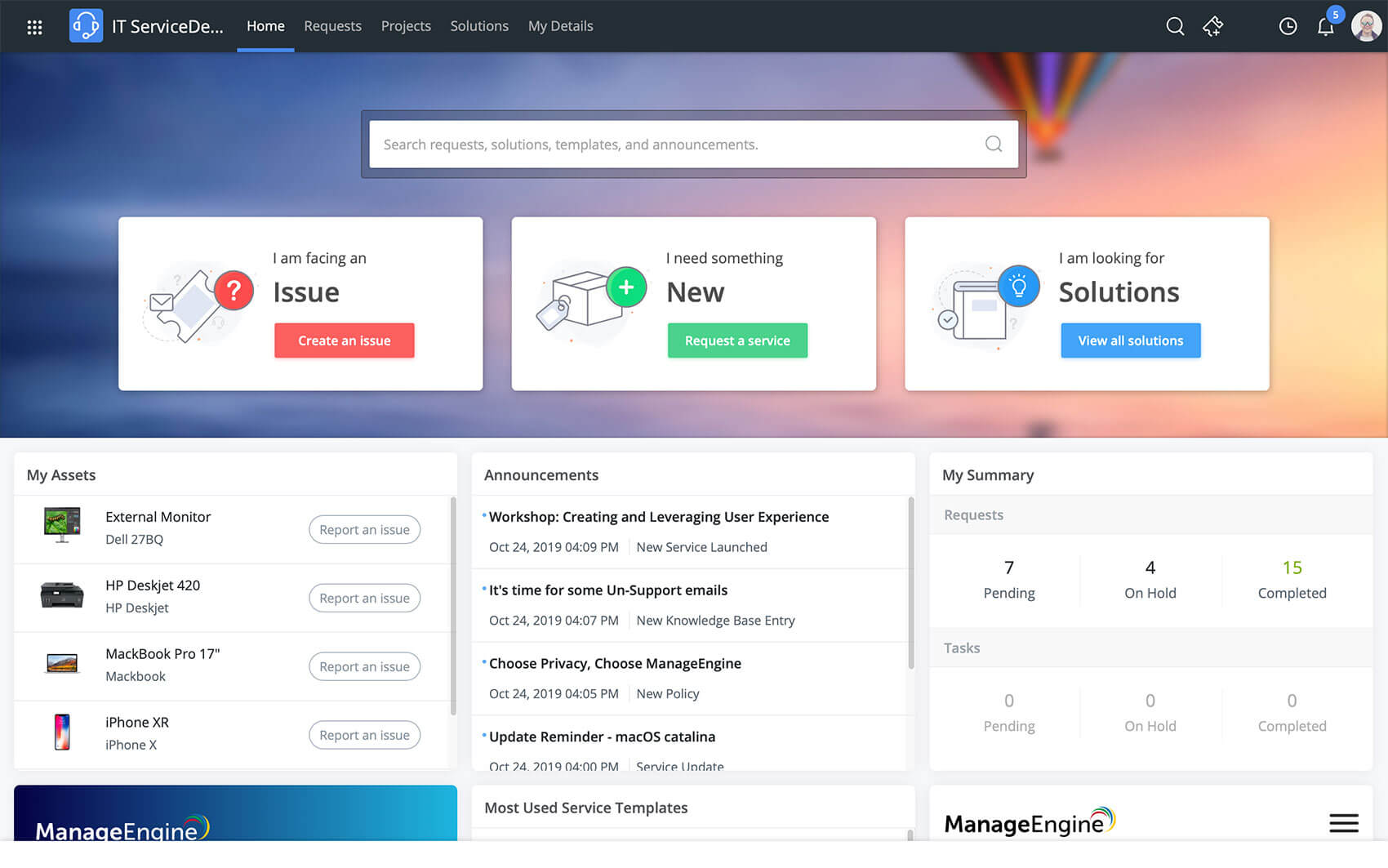 Self service portal for public sector companies Government help desk self service portal