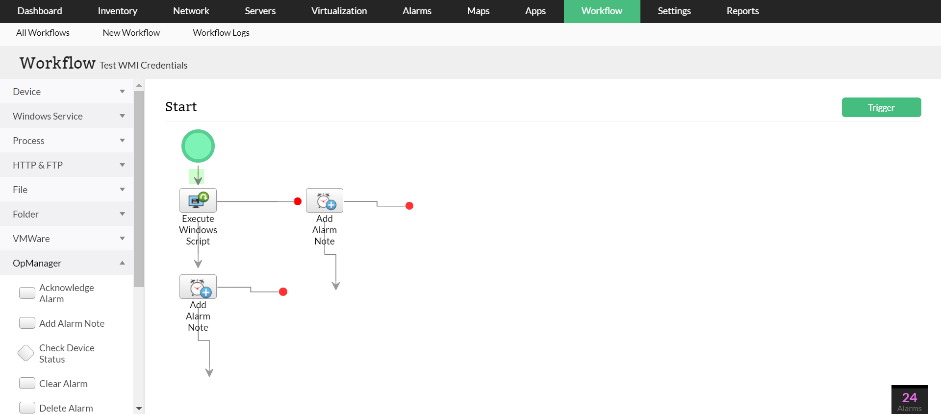 IT Workflow Automation in OpManager: Code-free IT workflow automation software without-of-the-box checks and actions